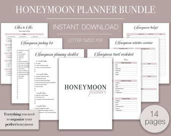 Printable Honeymoon Planner Bundle, Vacation Planner, Editable Travel Planner, Trip Itinerary Planner, Destination Wedding Planning