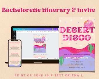 Zaproszenie i plan wieczoru panieńskiego Desert Disco (do pobrania w wersji cyfrowej)