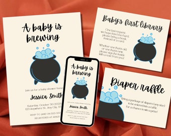 Paquete de invitaciones para baby shower de Halloween: "Bebé en ciernes" (descarga digital)