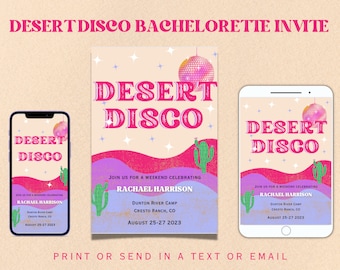 Zaproszenie i plan wieczoru panieńskiego Retro Desert Disco (do pobrania w wersji cyfrowej)