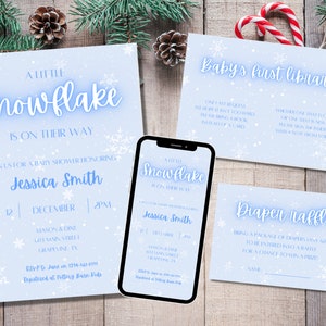 Invitation baby shower de Noël baby shower de flocon de neige Invitation baby shower de décembre Invitation flocon de neige Invitation baby shower d'hiver petit flocon de neige