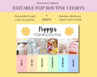 Tabla de rutinas infantiles editable: Horario visual Montessori (descarga digital)