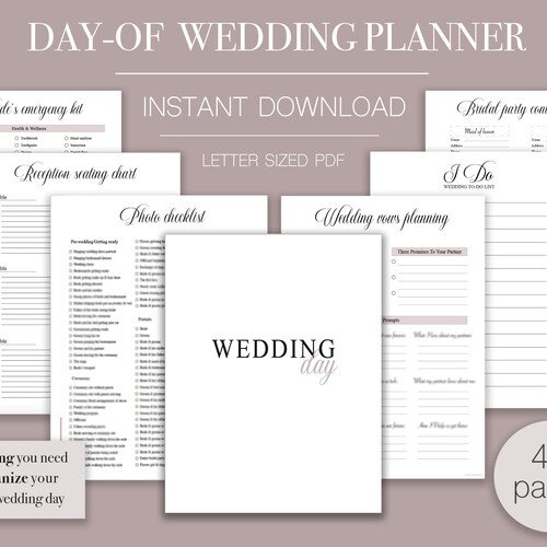 Day-of Wedding Planner Printable Planner Digital Wedding - Etsy