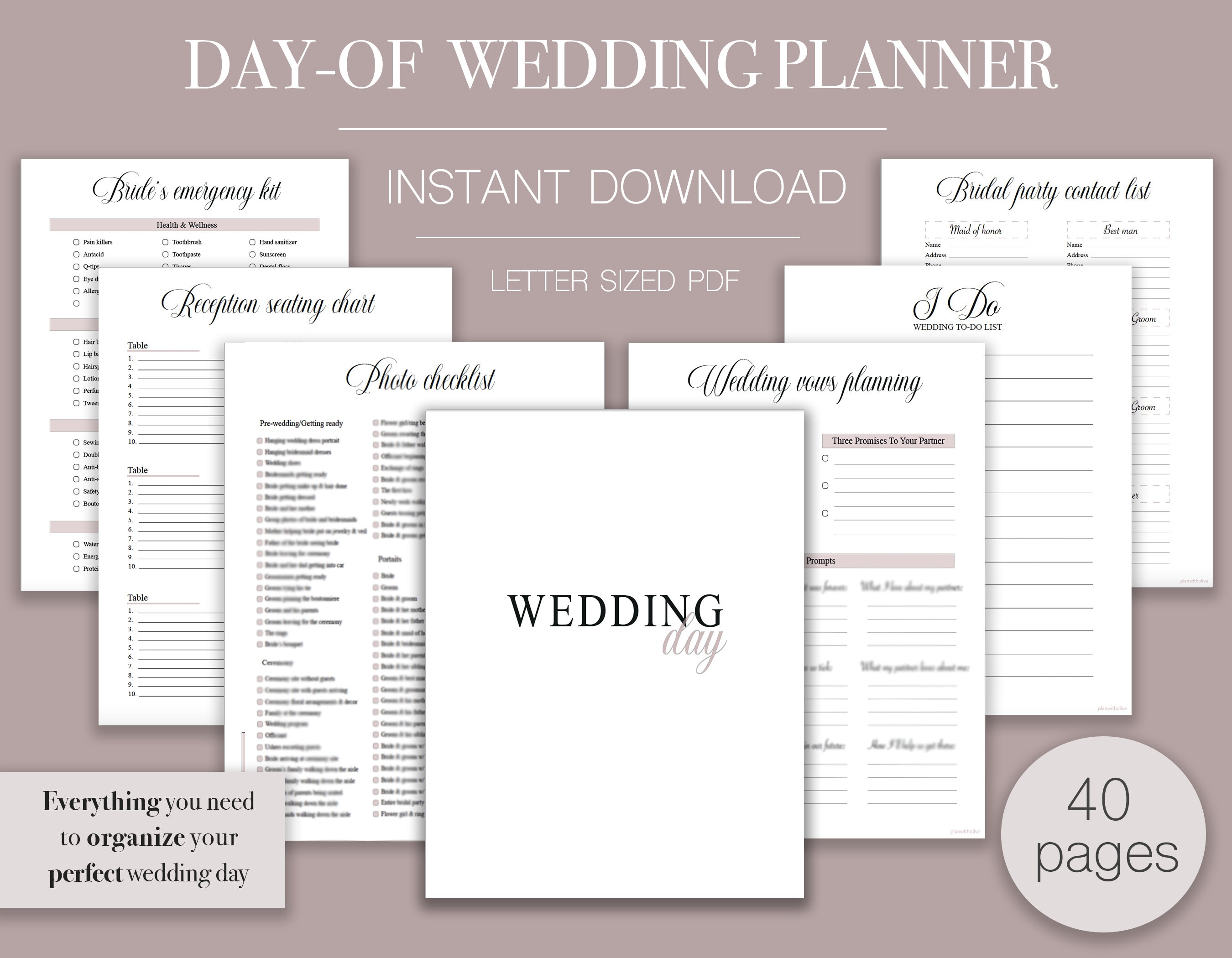 Dayof Wedding Planner, Printable Planner, Digital Wedding Organiser Dayof Wedding Planner, Printable Planner, Digital Wedding Organiser