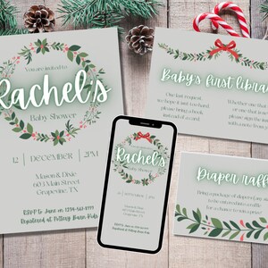 Fête prénatale de Noël Fête prénatale de décembre Fête prénatale de décembre Fête prénatale d'hiver Baby shower Evite Invitation baby shower numérique