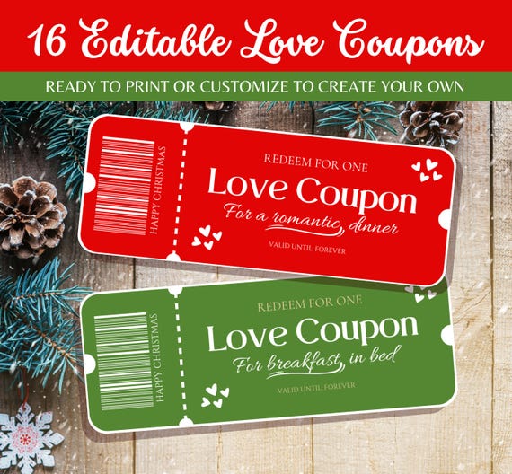 CHRISTMAS Love Coupon Printable, DIY Christmas Gift Editable Love