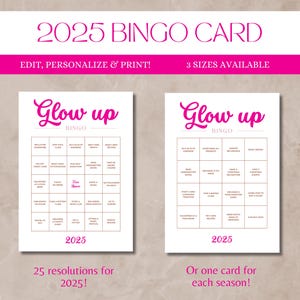 Editable Glow Up Bingo Card 2025 Bingo Card New Year's Resolutions Tracker Manifestation Bingo Goals, 2025 Vision Board New Year Party Game