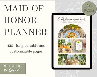 Sage Maid of Honor Planner: Editable Bridal Shower Bachelorette