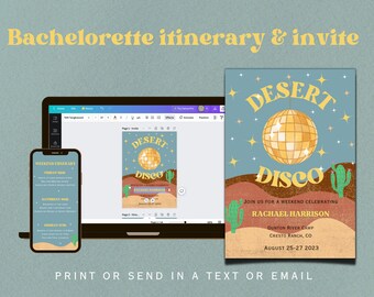 Zaproszenie i plan wieczoru panieńskiego Desert Disco (do pobrania w wersji cyfrowej)