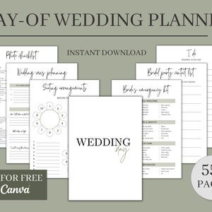 Editable SAGE Day-Of Wedding Planner, Personalize Printable Planner Digital Wedding Organizer Day Of Wedding Binder Template Wedding Planner