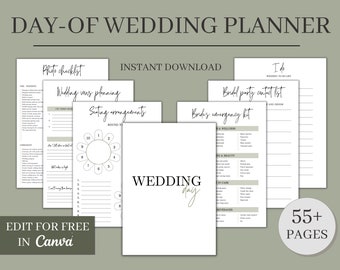 Editable SAGE Day-Of Wedding Planner, Personalize Printable Planner Digital Wedding Organizer Day Of Wedding Binder Template Wedding Planner