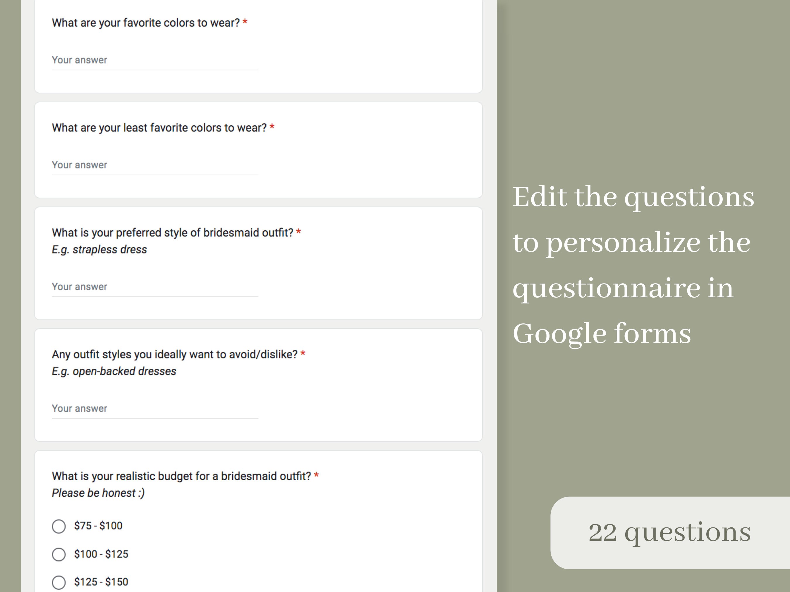 Editable SAGE GREEN Bridesmaid Questionnaire I Bridal Party Survey I ...