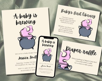 Paquete de invitaciones para baby shower de Halloween: temática gótica rosa (descarga digital)