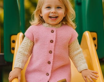 Hand Knit Pink Baby Sweater Vest Pink Sleeveless Baby Cardigan For Baby Girl