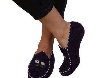 Purple Turkish Winter Socks Black Vintage Home Shoes Pink Slipper Knitted Socks For Women