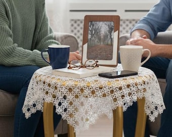 ヴィンテージホワイトクロシェコットンテーブルクロス：55インチ