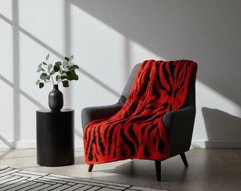 Black & Red Chenille Knit Blanket | Reversible Chunky Throw