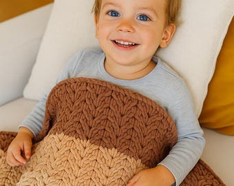 Hand Knit Chunky Brown Baby Blanket: Soft Micro Polyester