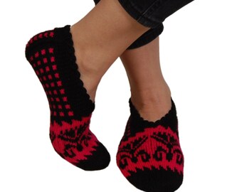 Hand Knit Pink Home Shoes Knitted Black House Slippers Navy Blue Turkish Winter Socks