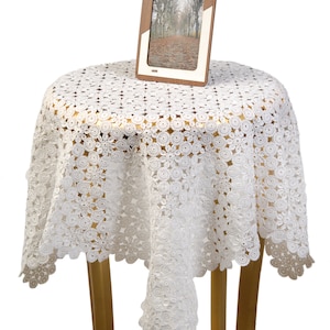 Cotton Lace Tablecloth Square Embroidered Hand Knitted Vintage