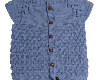 Hand Knit Blue Baby Sweater Vest Anti Pilling Sleeveless Baby Cardigan For 2-3 Years Old Baby Boy