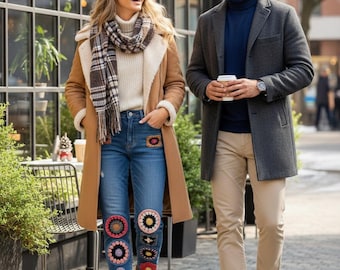 Handmade Crochet Patchwork Jeans | Refashioned Boho Denim W26 L32