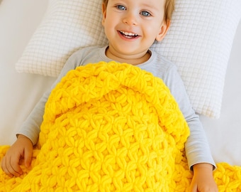 Hand Knit Yellow Velvet Baby Blanket: Chunky Soft Newborn Gift