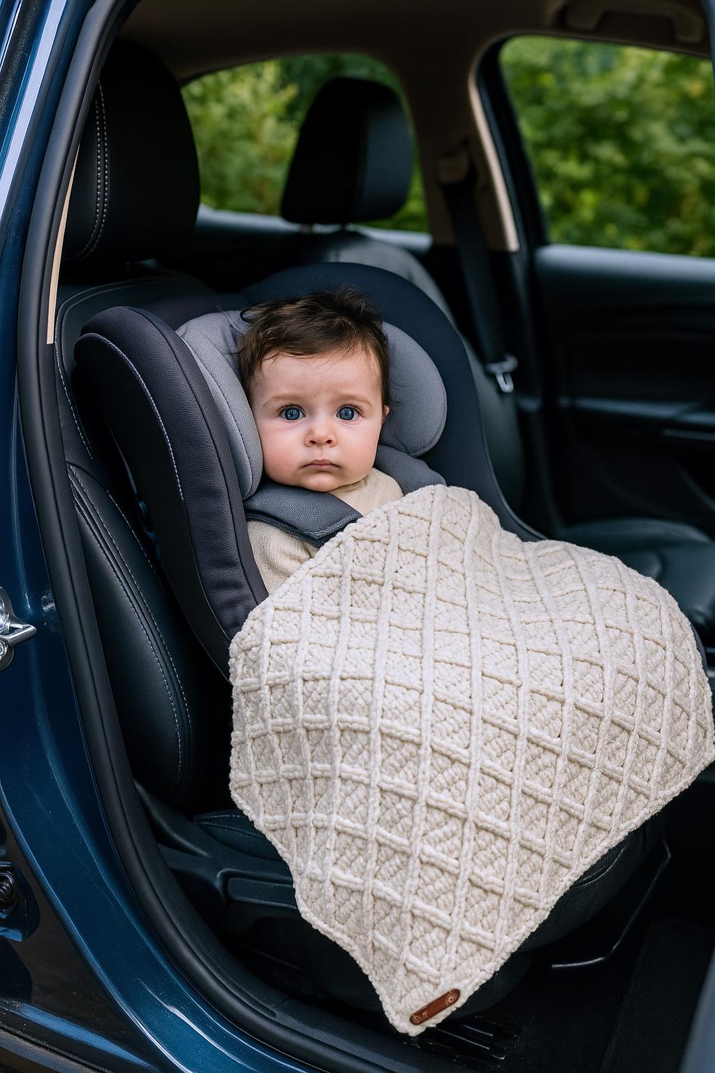 Hand Knit Cream Velvet Baby Blanket, Chunky Soft Touch Throw