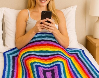 Rainbow Chunky Knit Blanket | Handmade Acrylic Crochet Throw