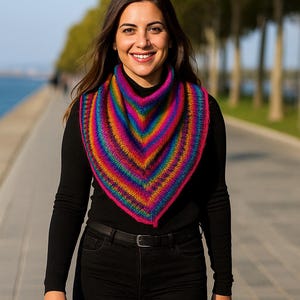 Hand Knit Rainbow Women Shawl Colorful Acrylic Knit Women Wrap Scarf
