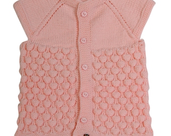 Hand Knit Pinkish Baby Sweater Vest Anti Pilling Sleeveless Baby Cardigan For 2-3 Years Old Baby Girl