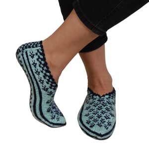 Turquoise Knitted Winter Home Shoes Hand Knit Purple House Slipper Socks Pink Women Slippers Turkish Knit Socks