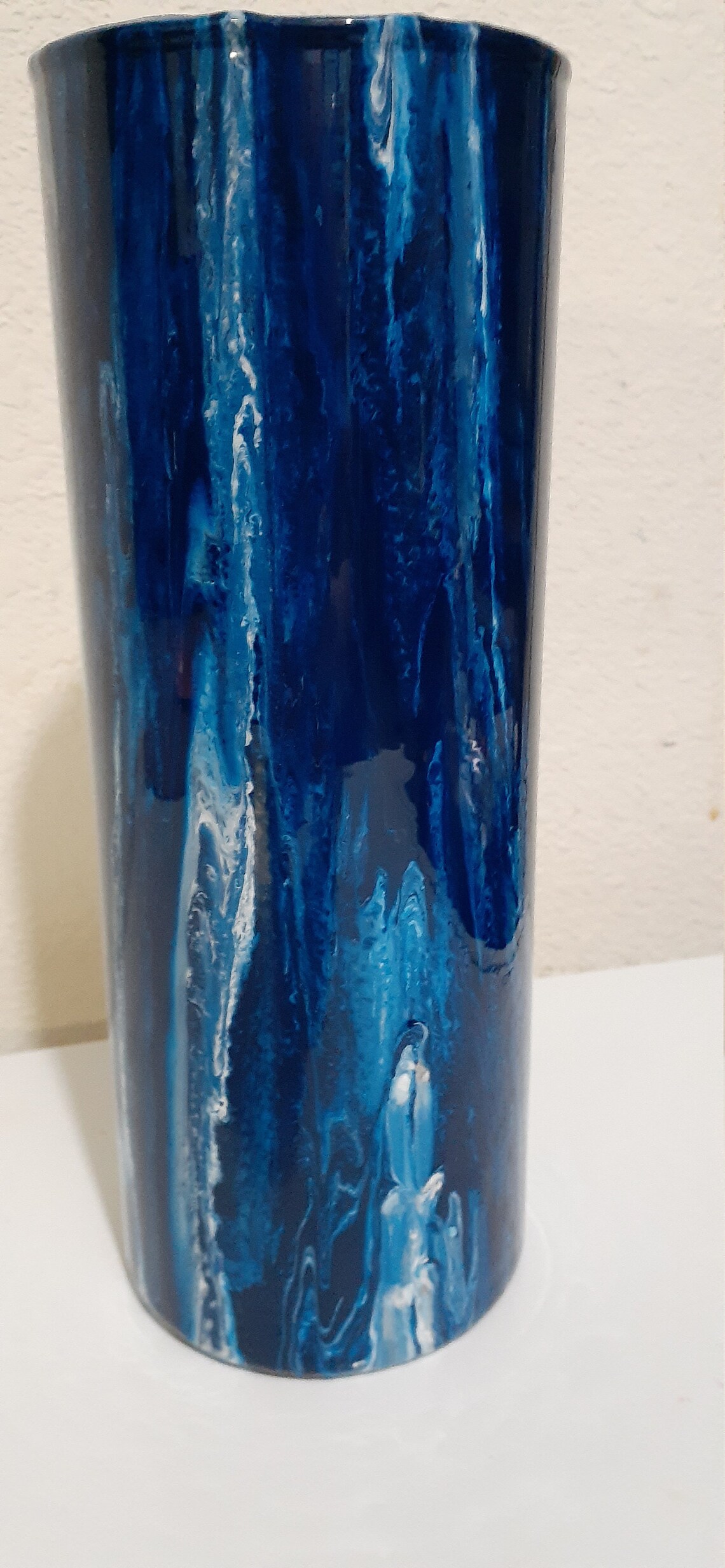 Epoxy Resin Coated Pour Painted 9 Glass Cylinder Vase Etsy