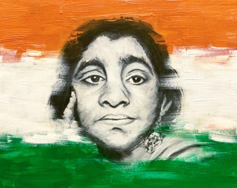 Portrait of Sarojini Naidu - Acrylic + Oil Painting | Mixed Media | Framed | Art | Original | Handmade | Indian Political Activist and Poet