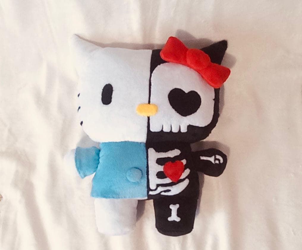 Custom Plush Half Skeleton Kitty Plush Handmade Goth Cat Toy With