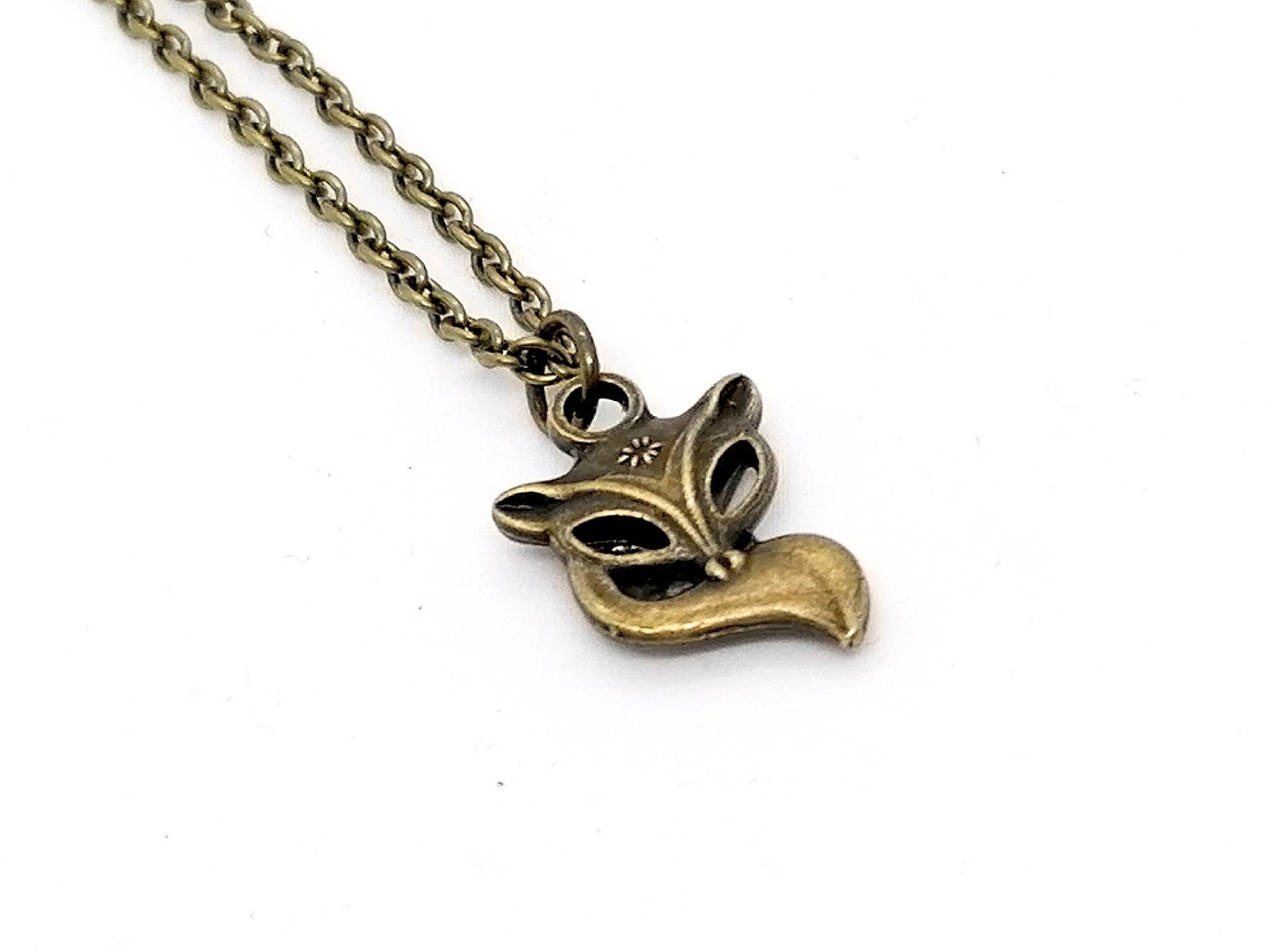 Fox Chain Bronze short necklace with fox head pendant Etsy