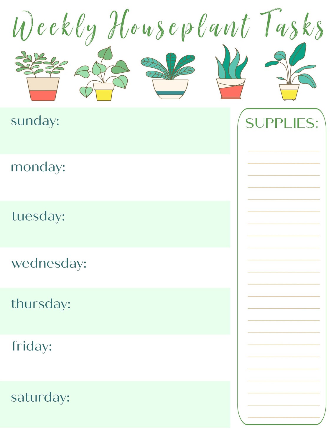 Printable Houseplants Plants Weekly Tasks Planner Organizer - Etsy