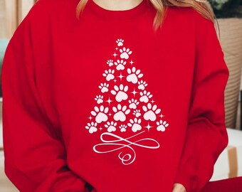 DTF Transfers, Ready to Press, T-shirt Transfers, Heat Transfer, Direct to Film, Holiday, Dog, Cat, Pet, Paw Christmas Tree - White
