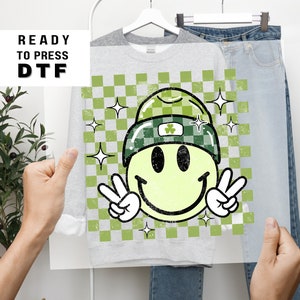 DTF Tshirt Transfer Ready to Press St Patricks Day T shirt Transfers Heat Transfer Direct to Film dtf Retro Groovy Lucky Smile for T-shirts