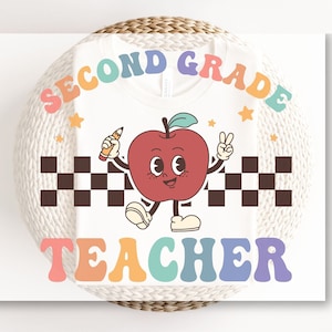 DTF transfer, First Day of School, Heat Transfer, Ready to Press, Direct to Film, Back to School, Retro, Apple, Second Grade Teacher