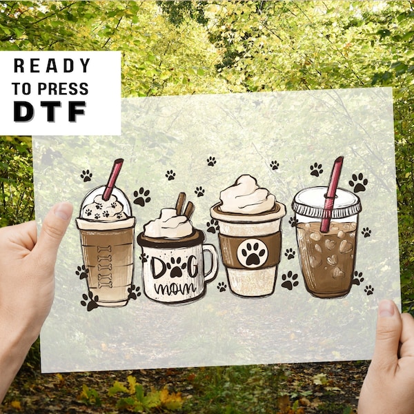 Dog Mom Lattes dtf, Heat Transfer, Ready to Press, Direct to Film, Cute Dogs Coffee Cups, Dog Mom Tshirt Transfer, Dog Lover, Dog Mama dtf,