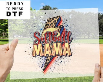 Softball Mama DTF transfer, Softball Mom tshirt Transfer, Softball dtf, Ready to Press, Direct to Film, Cheetah leopard, lightening bolt