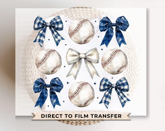 Coquette Blue Baseball Bows DTF Transfer, Ready to Press, Sport Mama Tshirt Design