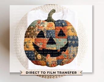 Patchwork Pumpkin DTF Transfer, Ready to Press, Halloween Tshirt Design