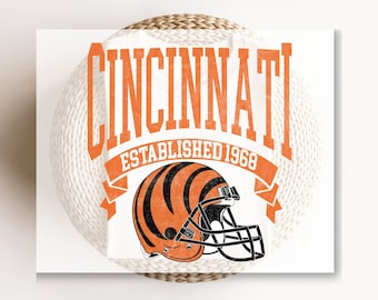 Football DTF Transfers, Ready to Press, T-shirt Transfers, Heat Transfer, Direct to Film, Sports, Full Color, Vintage, Cincinnati Football