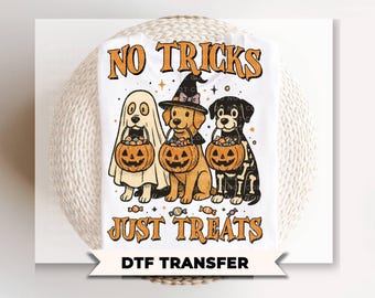 No Tricks Just Treats DTF Transfer, Ready to Press, Halloween Dogs T-shirt Designs