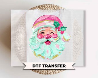Brushstroke Preppy Santa DTF Transfers, Ready to Press, Christmas Tshirt Design