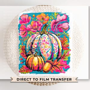 Coquette Neon Floral Pumpkin DTF Transfer, Ready to Press, T-shirt Transfers, Heat Transfer, Direct to Film, Trendy, Boho, Pink, Autumn Fall