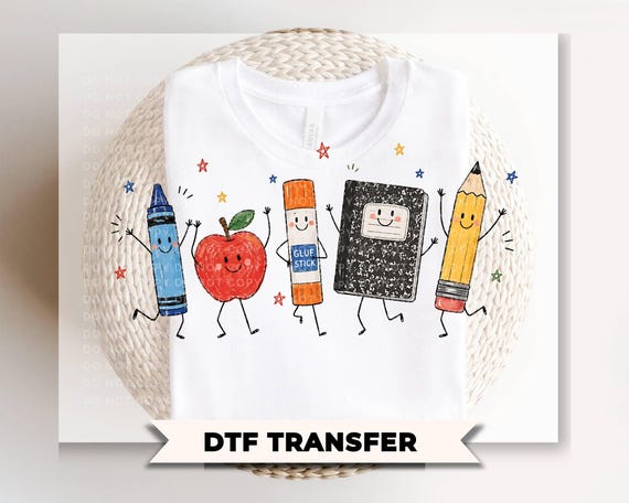 Back to School DTF Transfer, Ready to Press, Doodle Characters, Teacher Tshirt Design