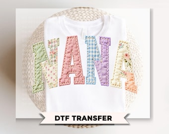 Patchwork Quilted Nana DTF Transfer, Ready to Press Cottagecore Tshirt Design
